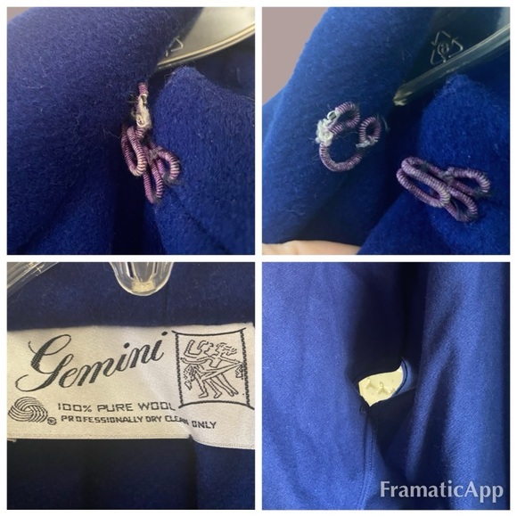 Vintage Gemini 100% Wool Cobalt Blue Scarf Wrap Coat Ruana Cape One Size - Picture 10 of 11